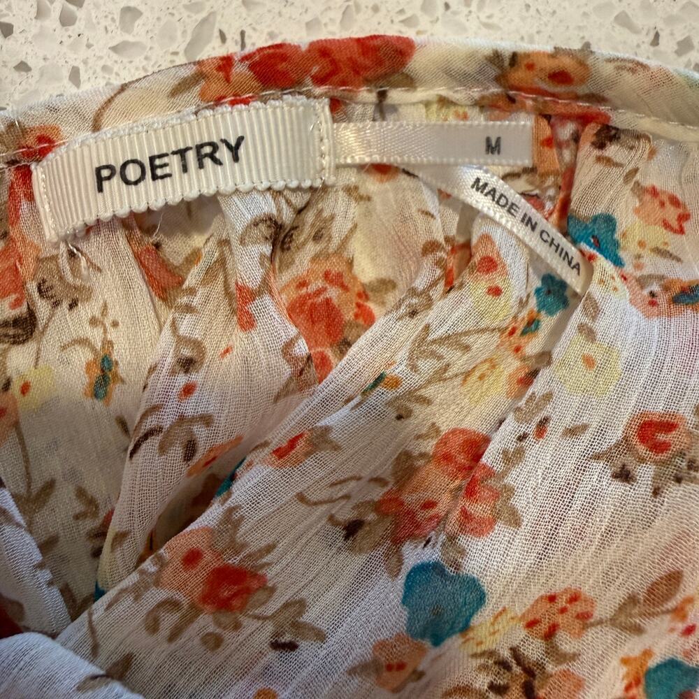Poetry Sheer Floral Tie Front Peasant Blouse Boho Cottagecore Medium Coquette - Picture 7 of 10